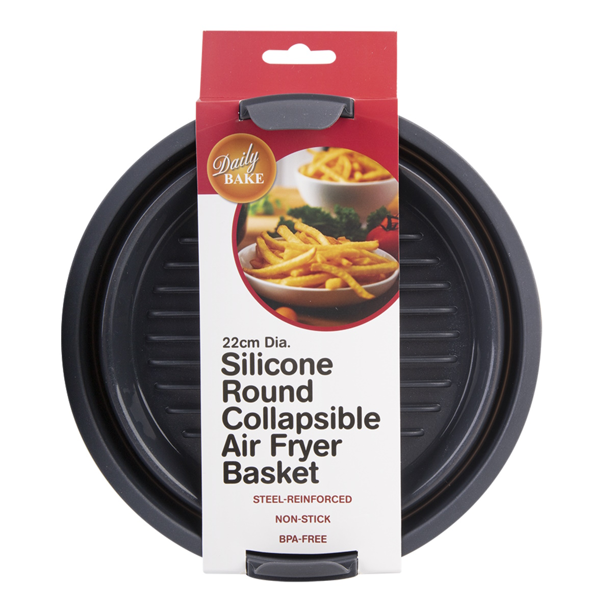 Silicone round collapsible air fryer basket 22cm Dia. (charcoal)-3