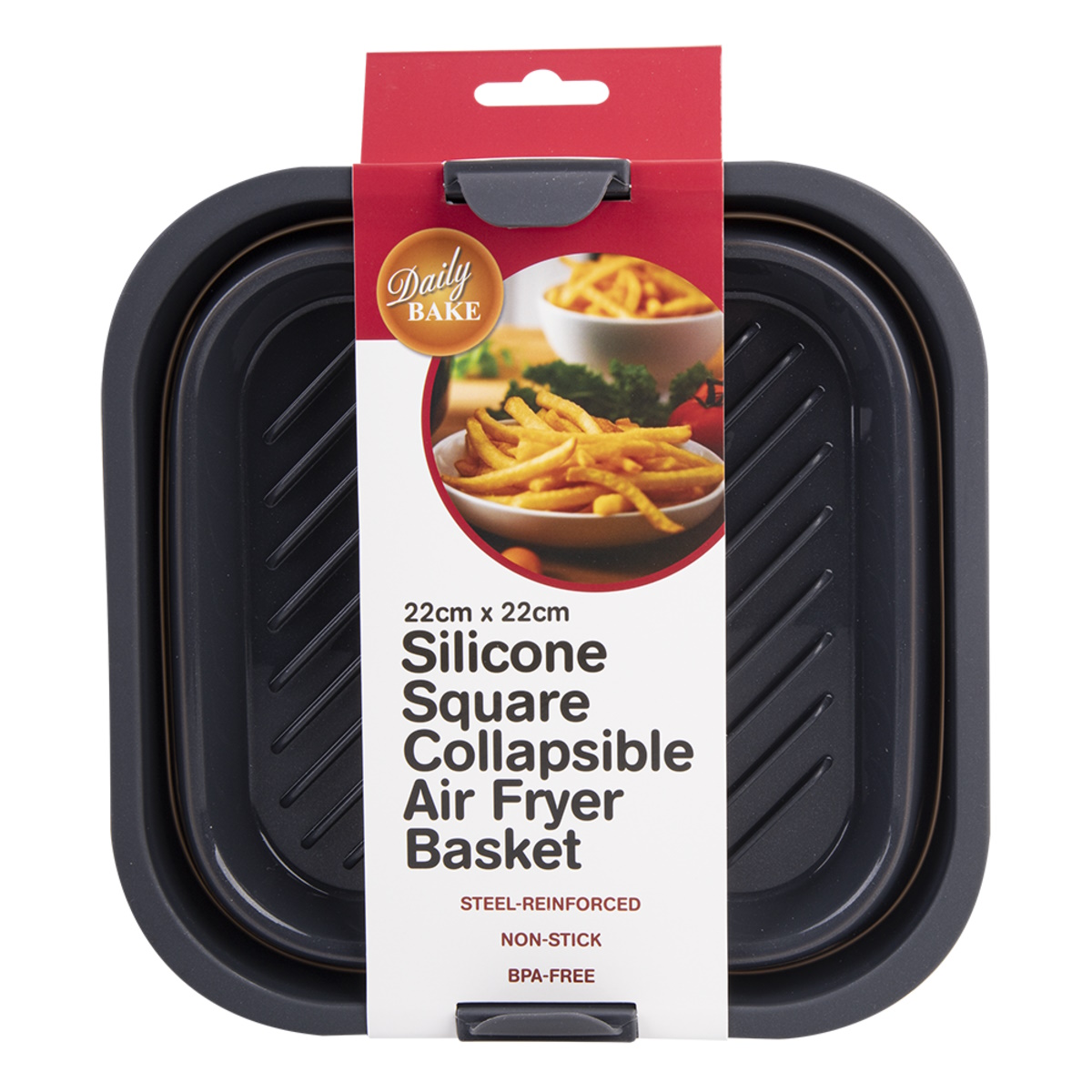 Silicone Square Collapsible Air Fryer Basket 22cm Dia. (charcoal)-3