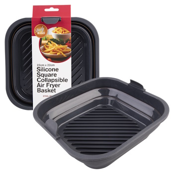 Silicone Square Collapsible Air Fryer Basket 22cm Dia. (charcoal)