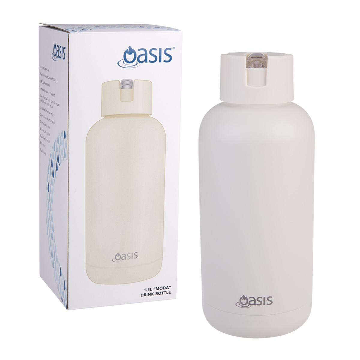 Oasis "Moda" Ceramic Lined S/S Triple Wall Ins. Drink bottle 1.5l (Alabaster)-1
