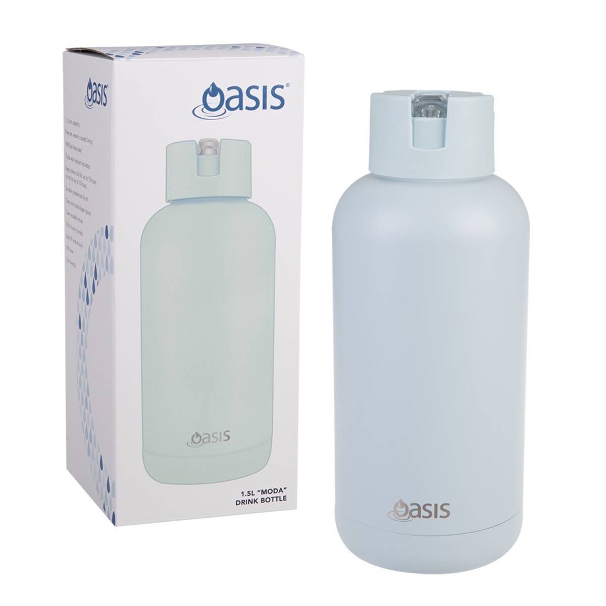 Oasis "Moda" Ceramic Lined S/S Triple Wall Ins. Drink bottle 1.5l (Sea Mist)-1