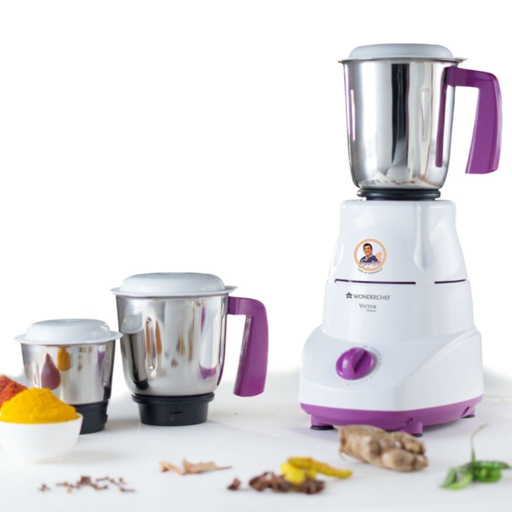 Wonderchef Victor Classic 500-Watt Mixer Grinder with 3 Jars (White/Purple)-2