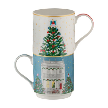 Maxwell & Williams Christmasville Mug Set of 2 350ML Terrace Front / Tree Gift Boxed