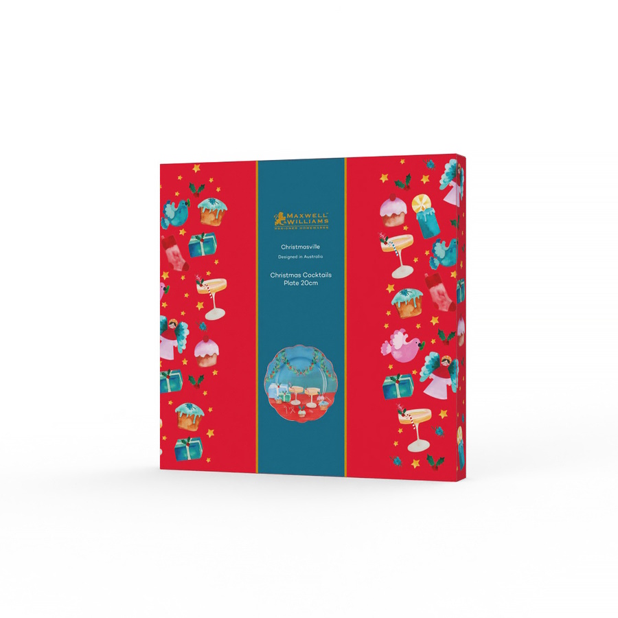 Maxwell & Williams Christmasville Plate 20cm Christmas Cocktails Gift Boxed-3
