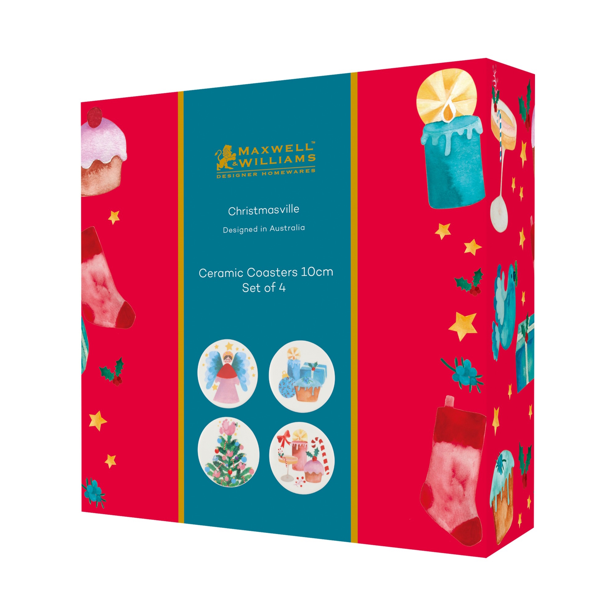 Maxwell & Williams Christmasville Ceramic Coaster 10cm Set of 4 Gift Boxed-3