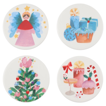 Maxwell & Williams Christmasville Ceramic Coaster 10cm Set of 4 Gift Boxed