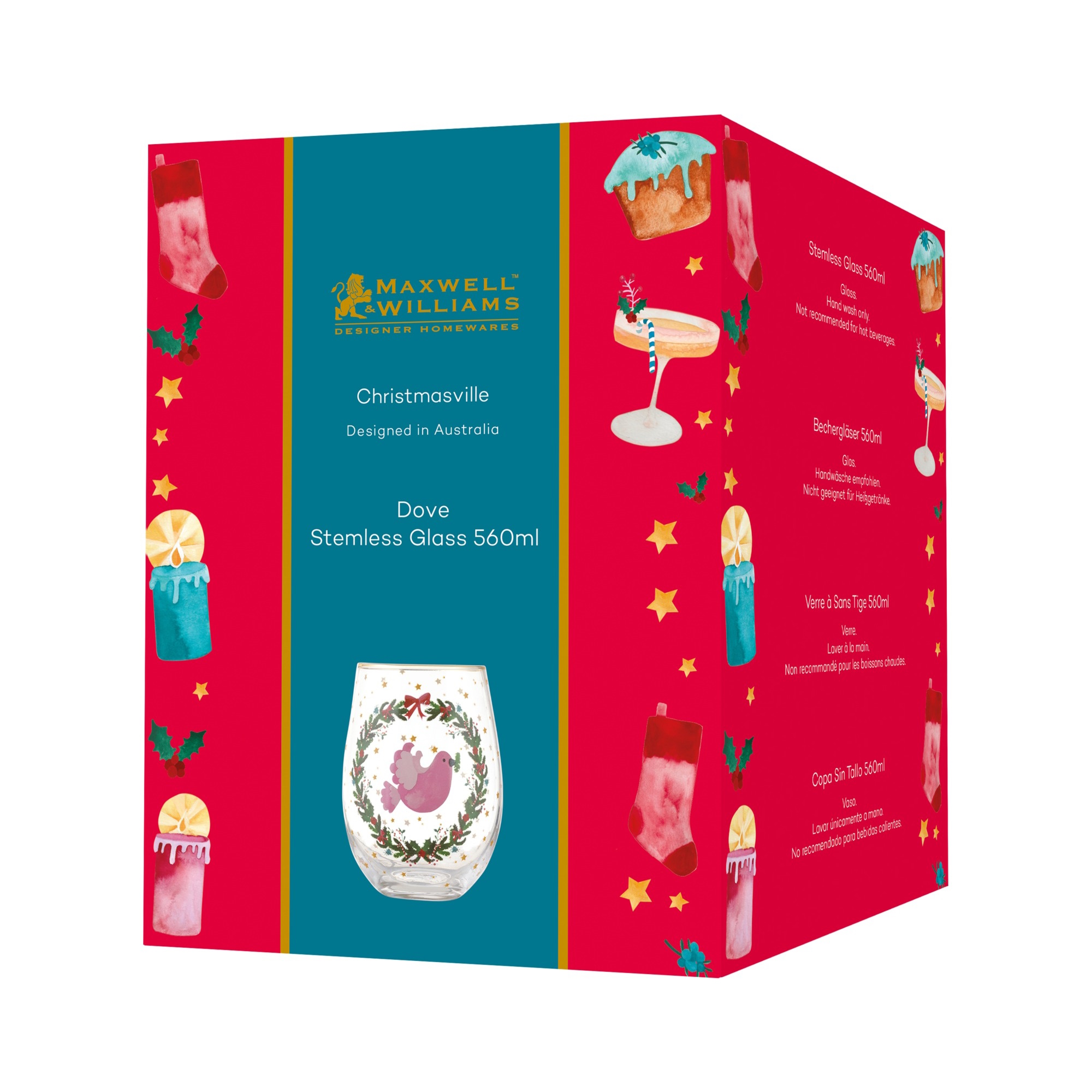 Maxwell & Williams Christmasville Stemless Glass 560ML Dove Gift Boxed-2