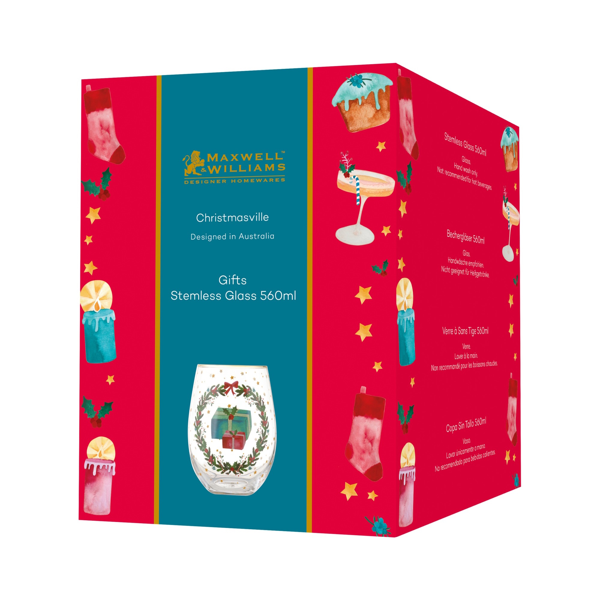 Maxwell & Williams Christmasville Stemless Glass 560ML Gifts Gift Boxed-3