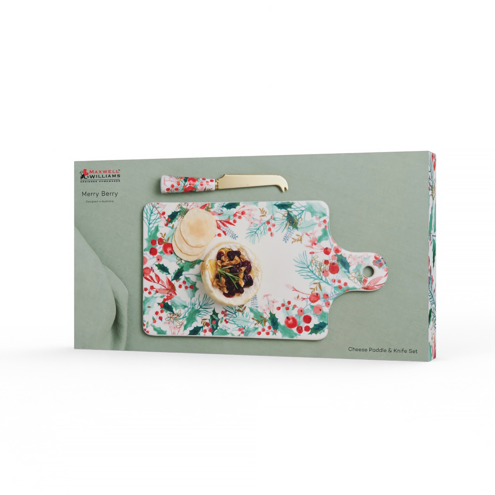 Maxwell & Williams Merry Berry Cheese Paddle & Knife Set Gift Boxed-3