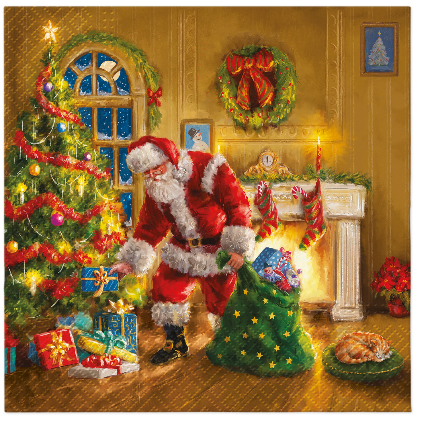 Paw Lunch Napkin 33cm Santa Is Here