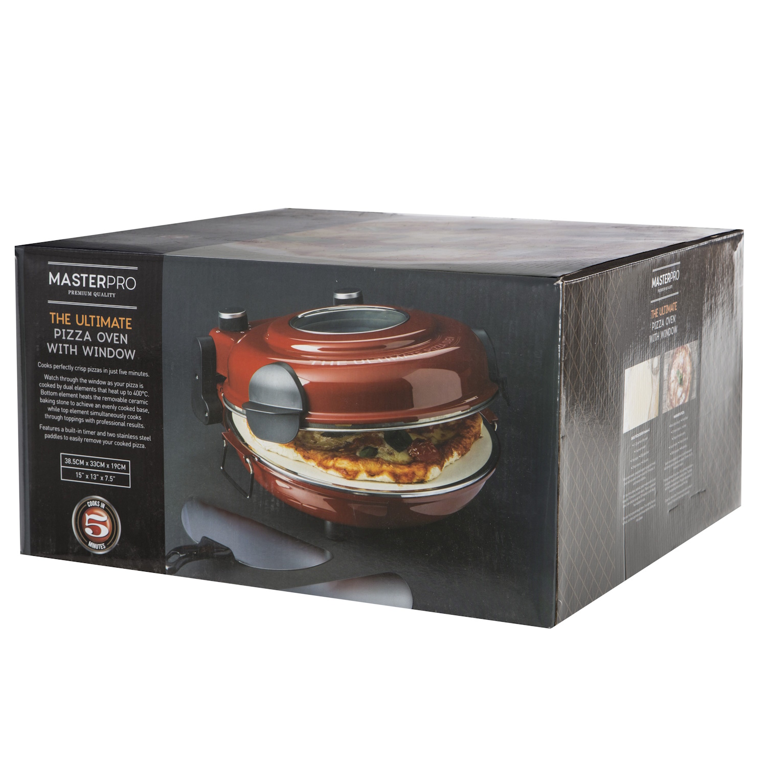 Masterpro The Ultimate Pizza Oven With Window Red/stainless Steel 38.5x33x19cm/2 Paddles-4
