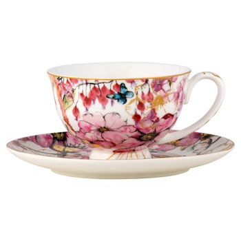 Maxwell & Williams Estelle Michaelides Enchantment Footed Cup & Saucer 200ML White Gift Boxed