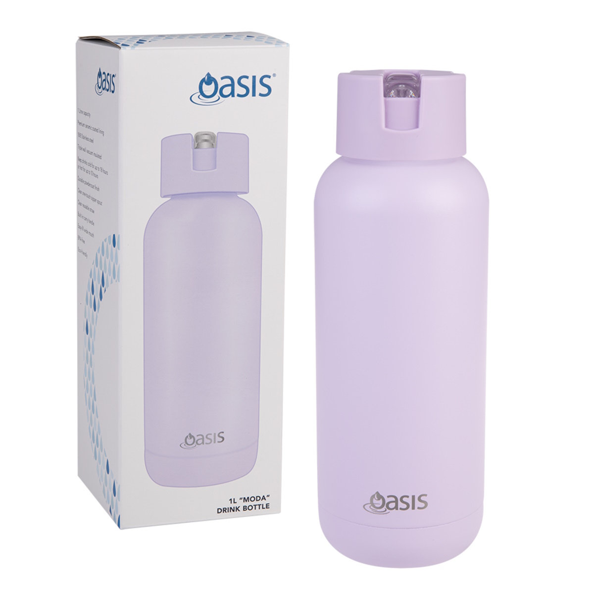 Oasis Moda Ceramic Lined Stainless Steel Triple Wall Insulated Drink Bottle 1l - Orchid-1