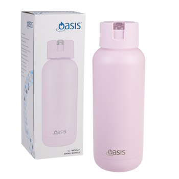 Oasis Moda Ceramic Lined Stainless Steel Triple Wall Insulated Drink Bottle 1l - Pink Lemonade