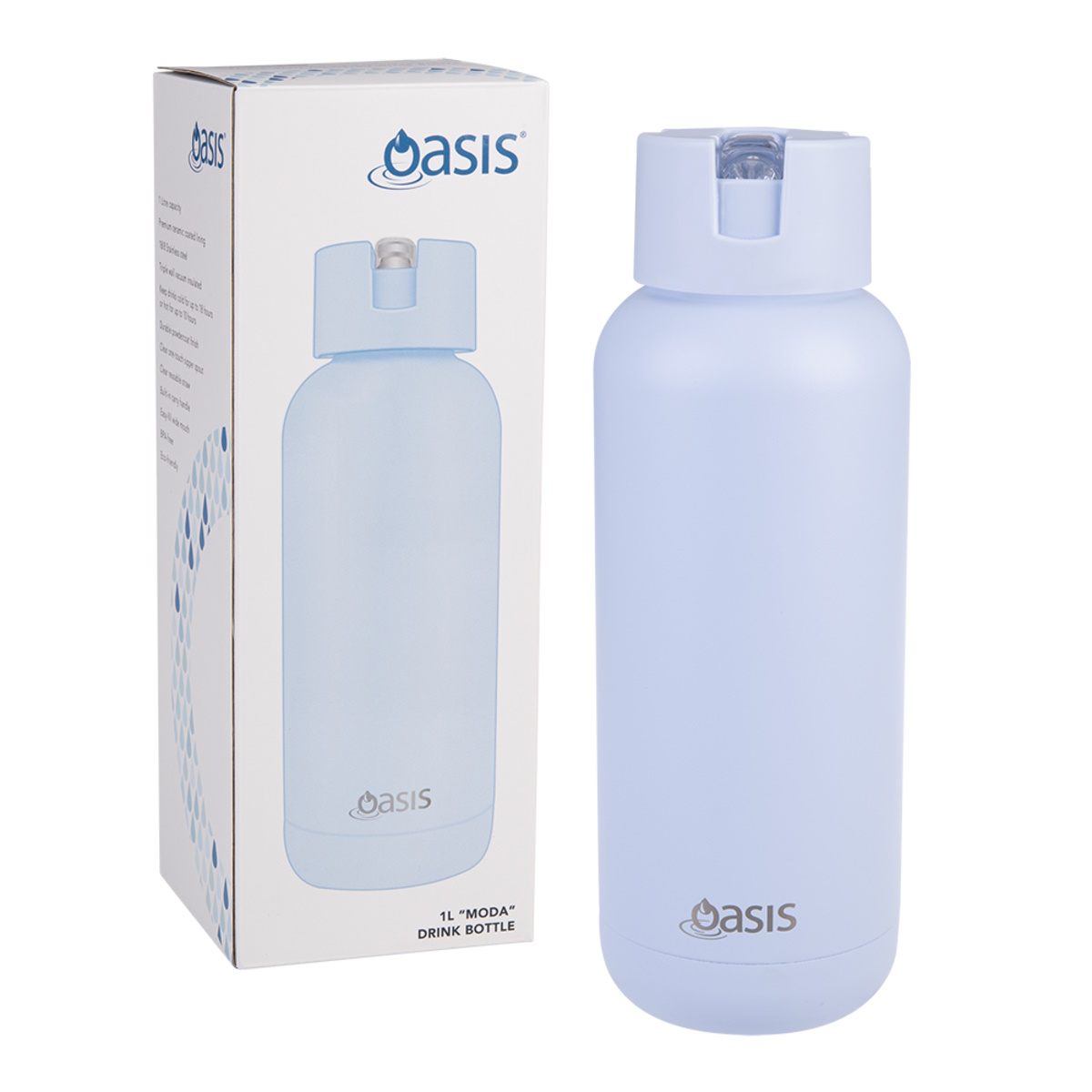 Oasis Moda Ceramic Lined Stainless Steel Triple Wall Insulated Drink Bottle 1l - Periwinkle-1