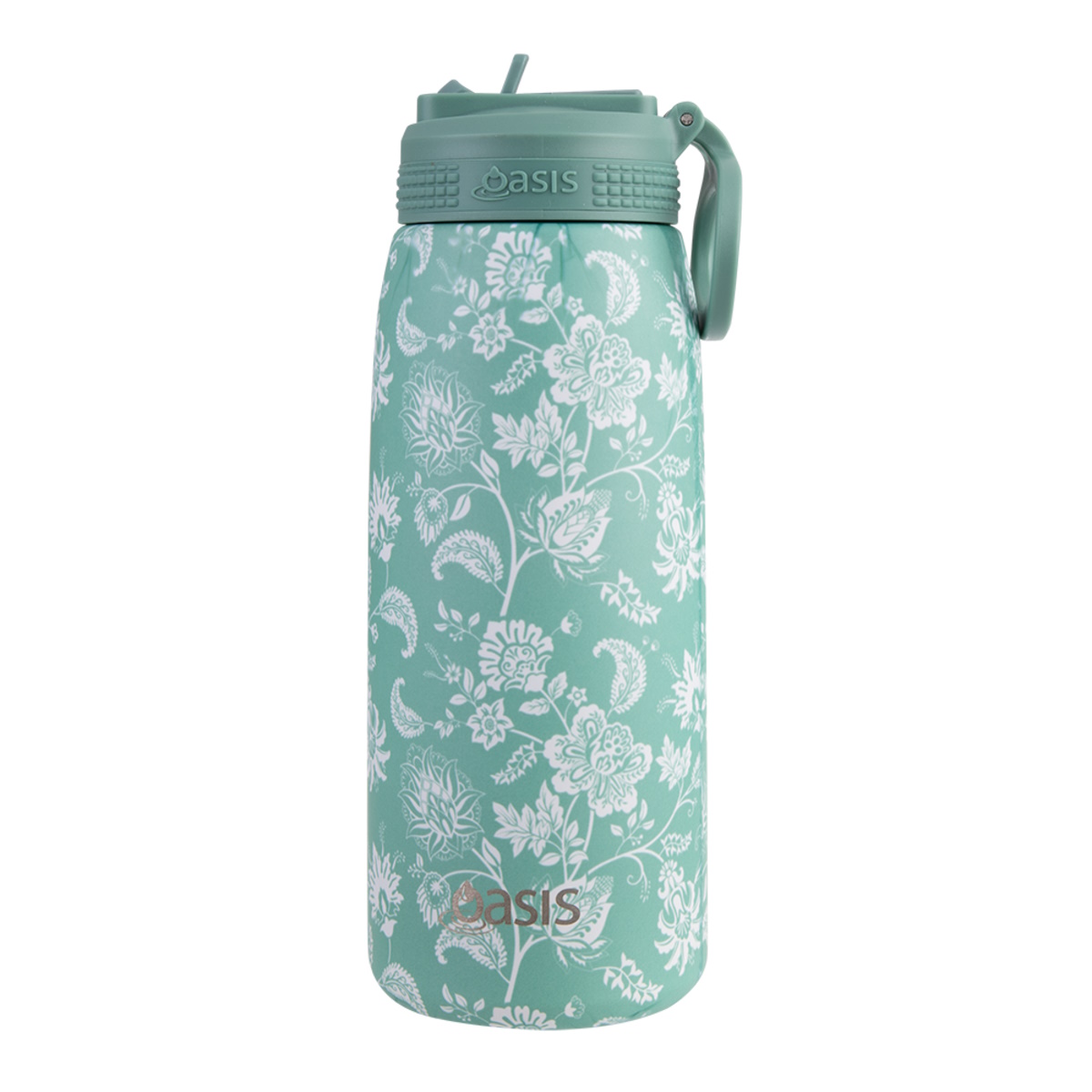 Oasis Stainless Steel Double Wall Insulated Sports Bottle With Sipper Straw 780ml - Green Paisley-1