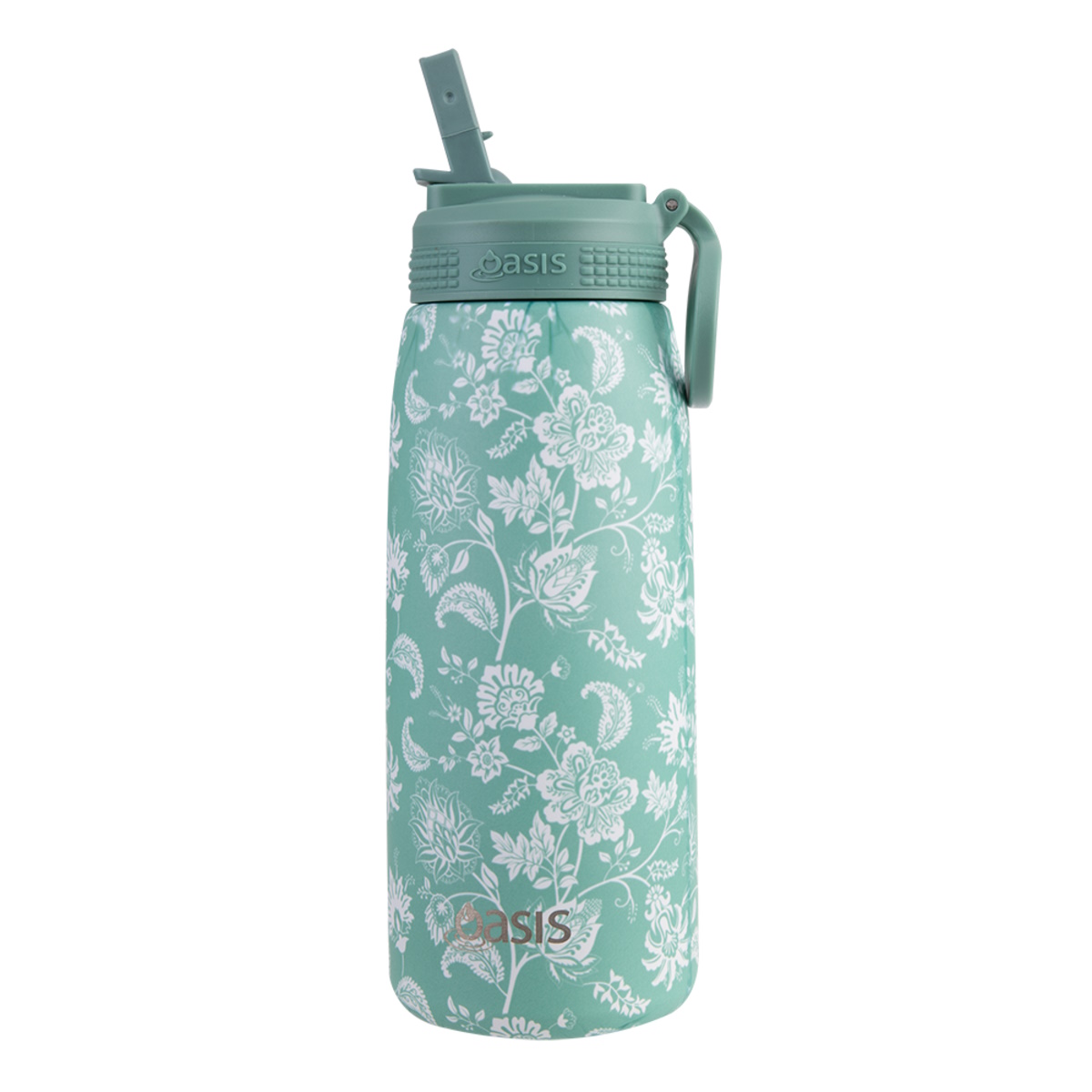 Oasis Stainless Steel Double Wall Insulated Sports Bottle With Sipper Straw 780ml - Green Paisley-2