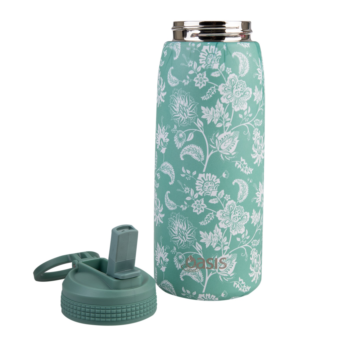 Oasis Stainless Steel Double Wall Insulated Sports Bottle With Sipper Straw 780ml - Green Paisley-3