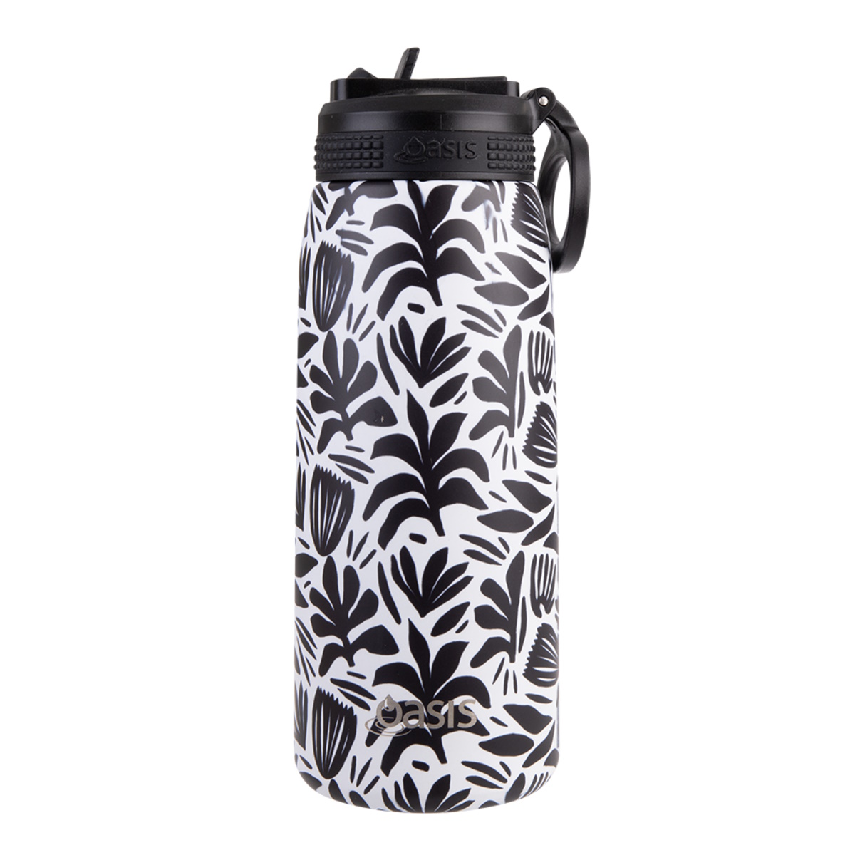 Oasis Stainless Steel Double Wall Insulated Sports Bottle With Sipper Straw 780ml - Monochrome Bloom-1
