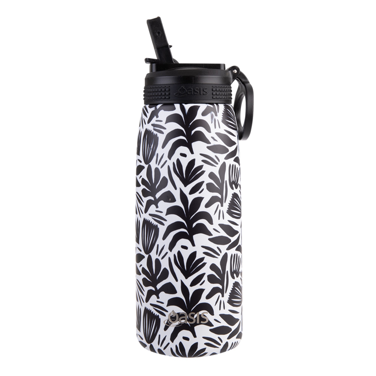 Oasis Stainless Steel Double Wall Insulated Sports Bottle With Sipper Straw 780ml - Monochrome Bloom-2