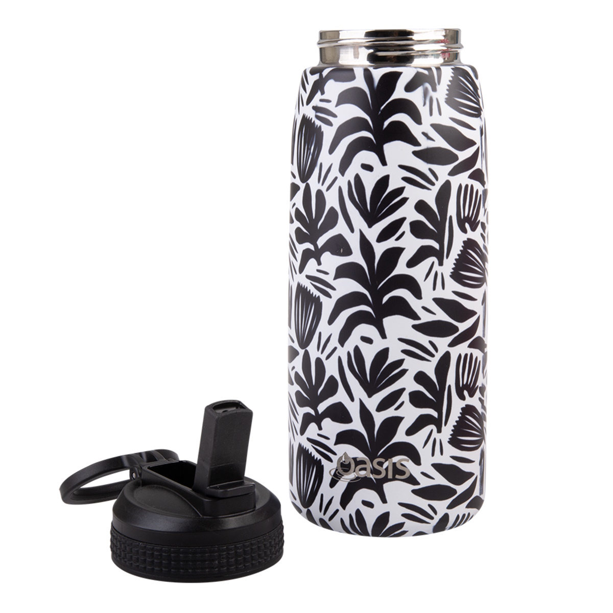 Oasis Stainless Steel Double Wall Insulated Sports Bottle With Sipper Straw 780ml - Monochrome Bloom-3