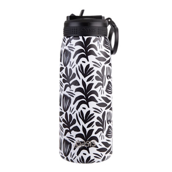 Oasis Stainless Steel Double Wall Insulated Sports Bottle With Sipper Straw 780ml - Monochrome Bloom