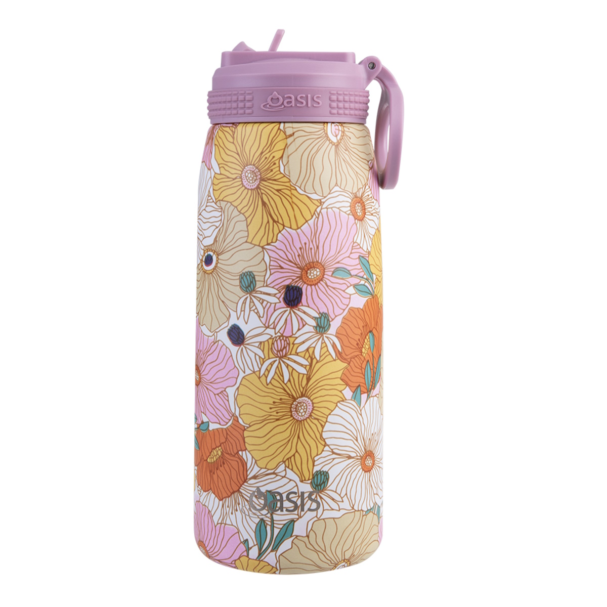 Oasis Stainless Steel Double Wall Insulated Sports Bottle With Sipper Straw 780ml - Retro Floral-1