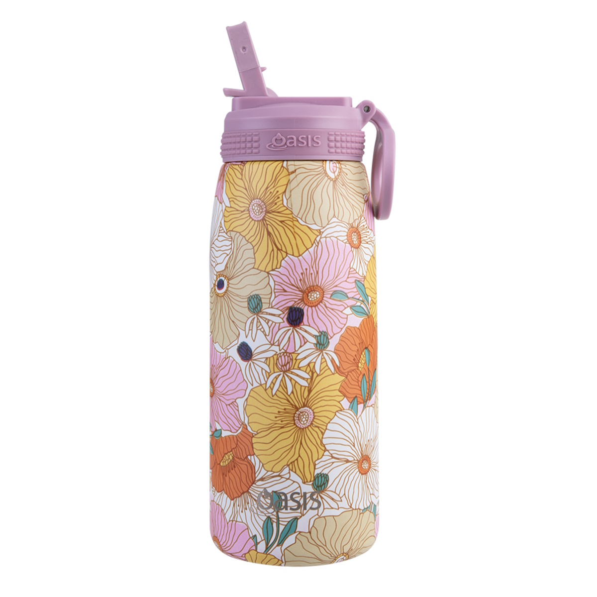 Oasis Stainless Steel Double Wall Insulated Sports Bottle With Sipper Straw 780ml - Retro Floral-2