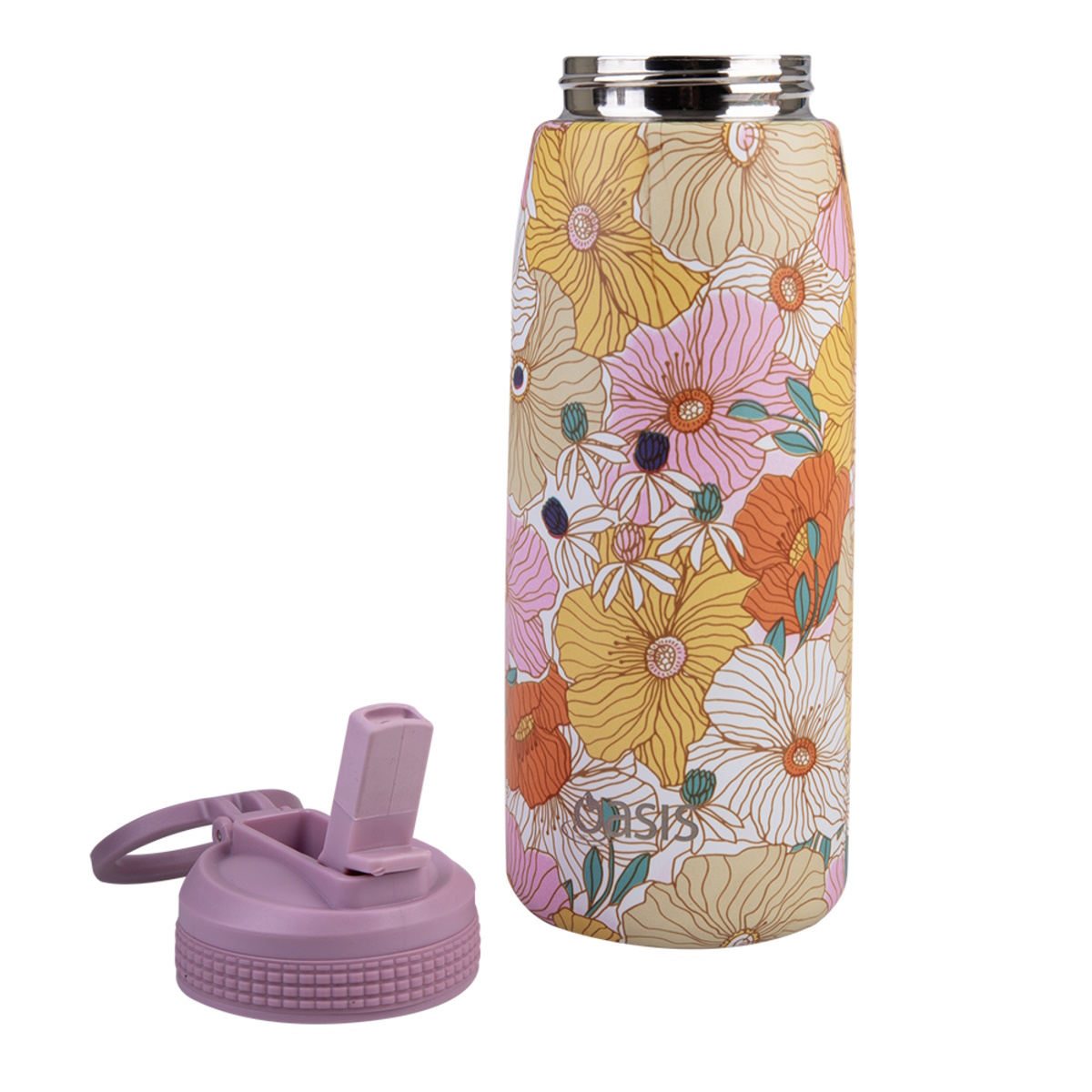 Oasis Stainless Steel Double Wall Insulated Sports Bottle With Sipper Straw 780ml - Retro Floral-3