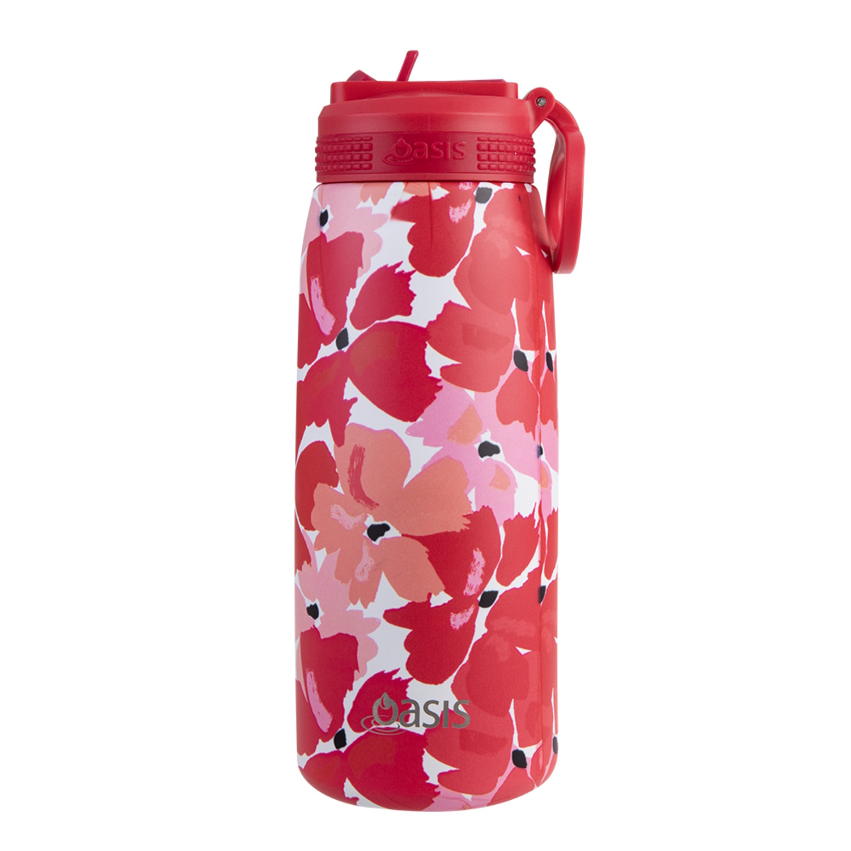 Oasis Stainless Steel Double Wall Insulated Sports Bottle With Sipper Straw 780ml - Red Poppies-1