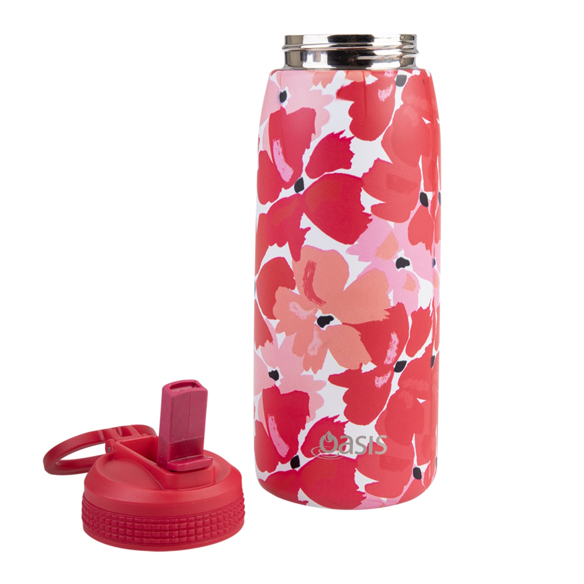 Oasis Stainless Steel Double Wall Insulated Sports Bottle With Sipper Straw 780ml - Red Poppies-3