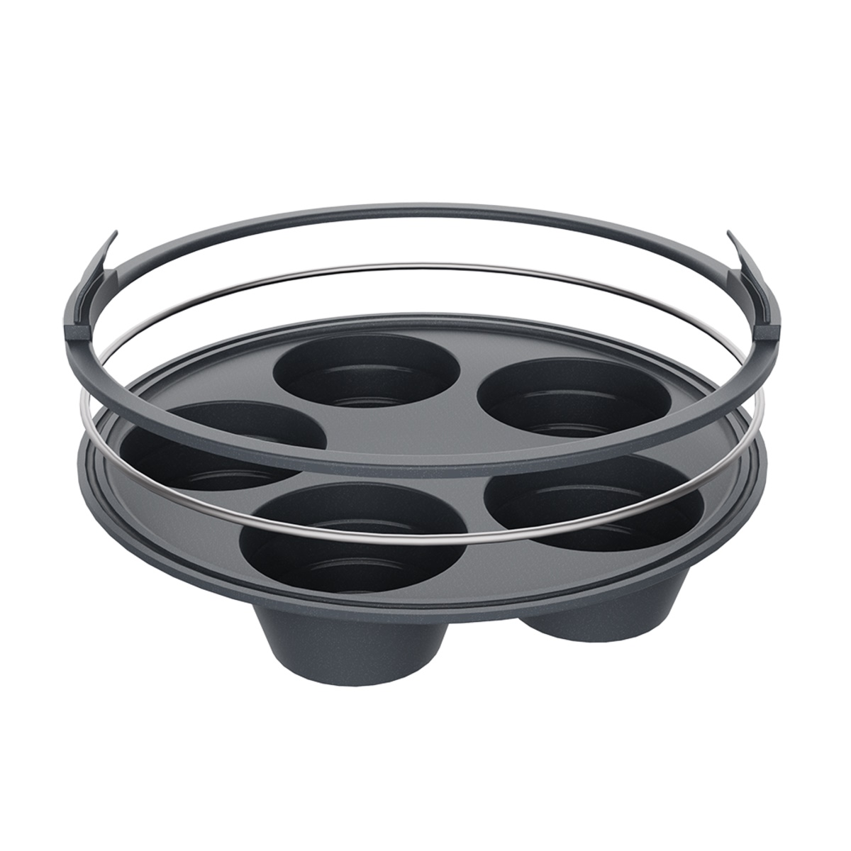 Daily Bake Silicone Round Collapsible Air Fryer 5 Cup Muffin Pan 22cm Dia. - Charcoal-4