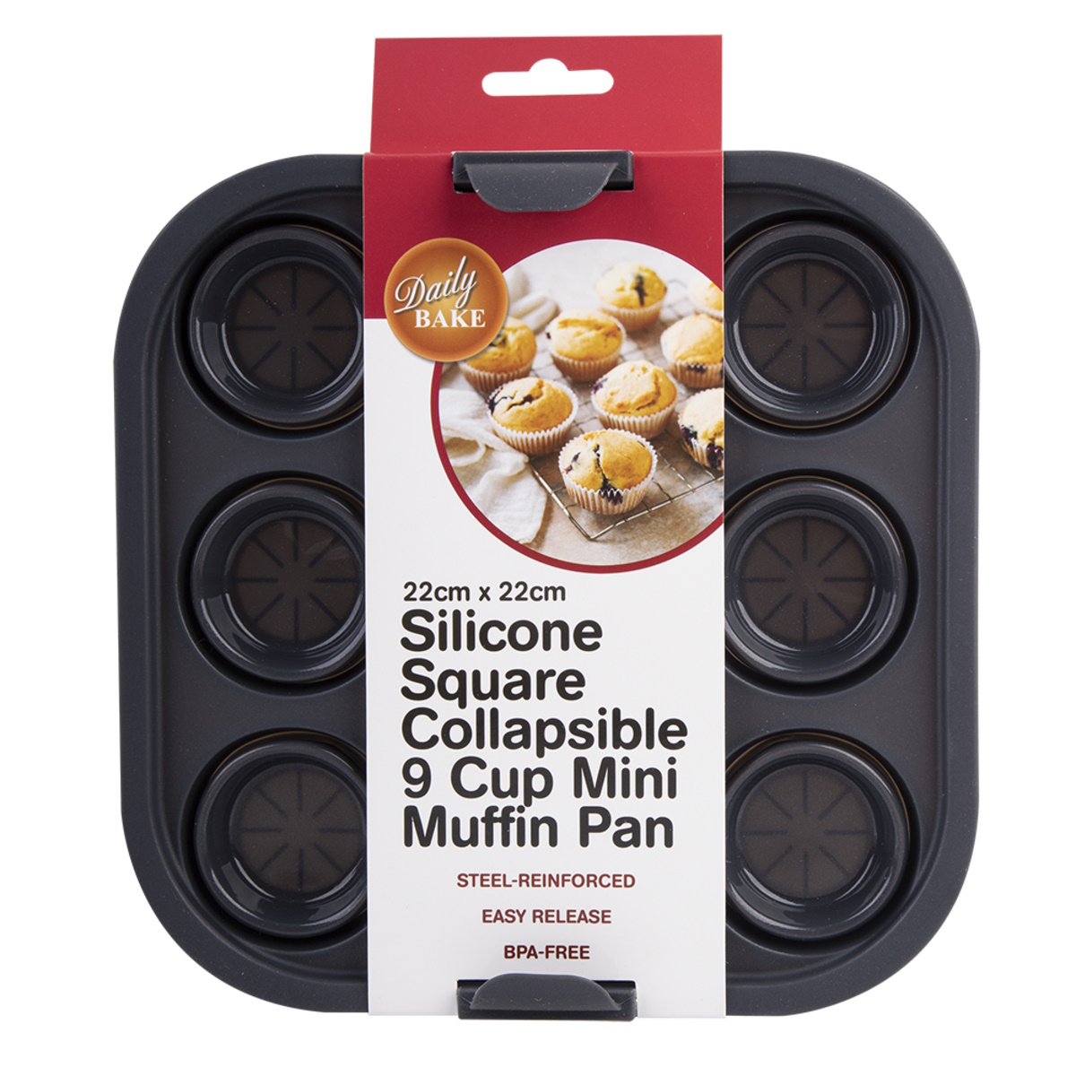 Daily Bake Silicone Square Collapsible Air Fryer 9 Cup Muffin Pan 22 X 22cm - Charcoal-3