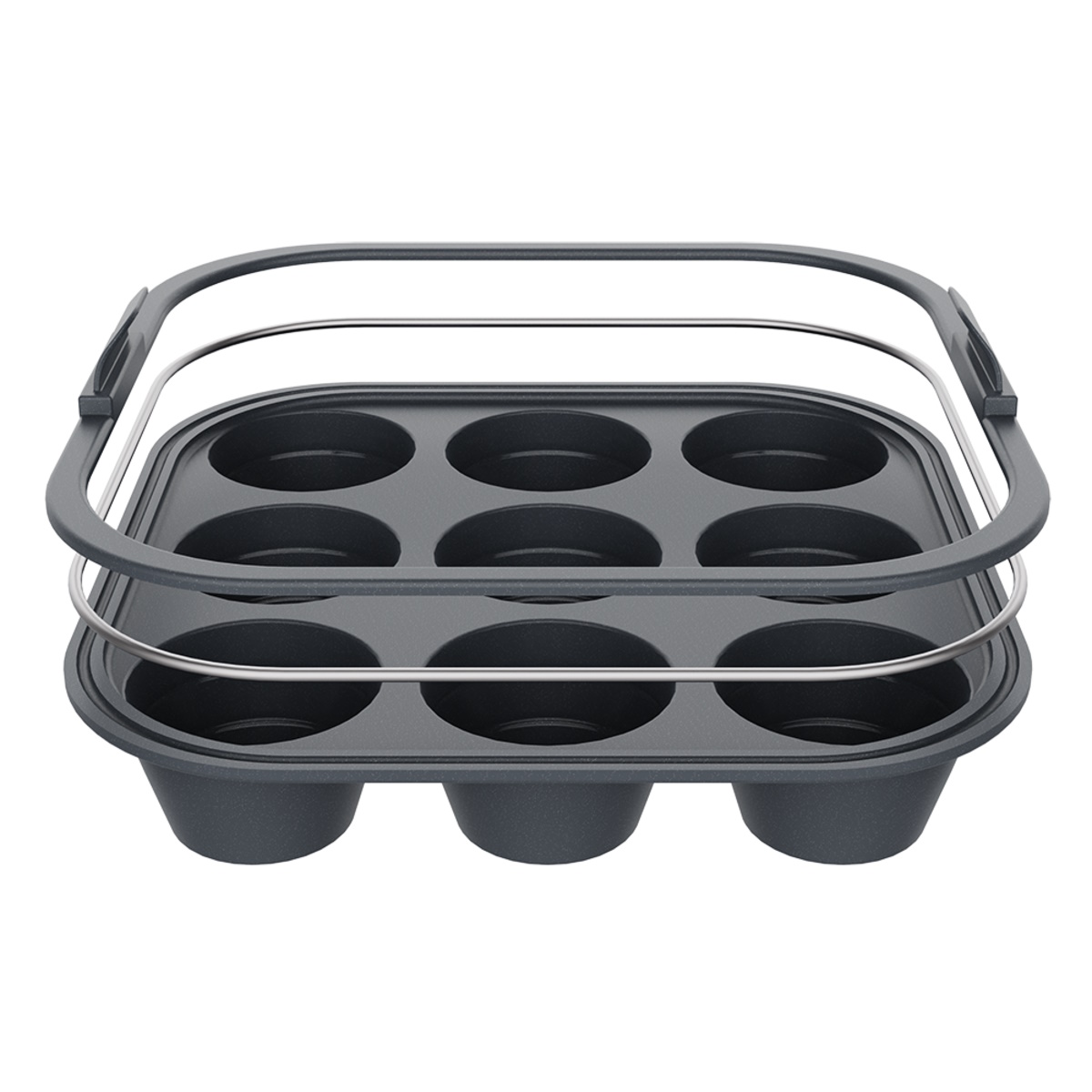 Daily Bake Silicone Square Collapsible Air Fryer 9 Cup Muffin Pan 22 X 22cm - Charcoal-4