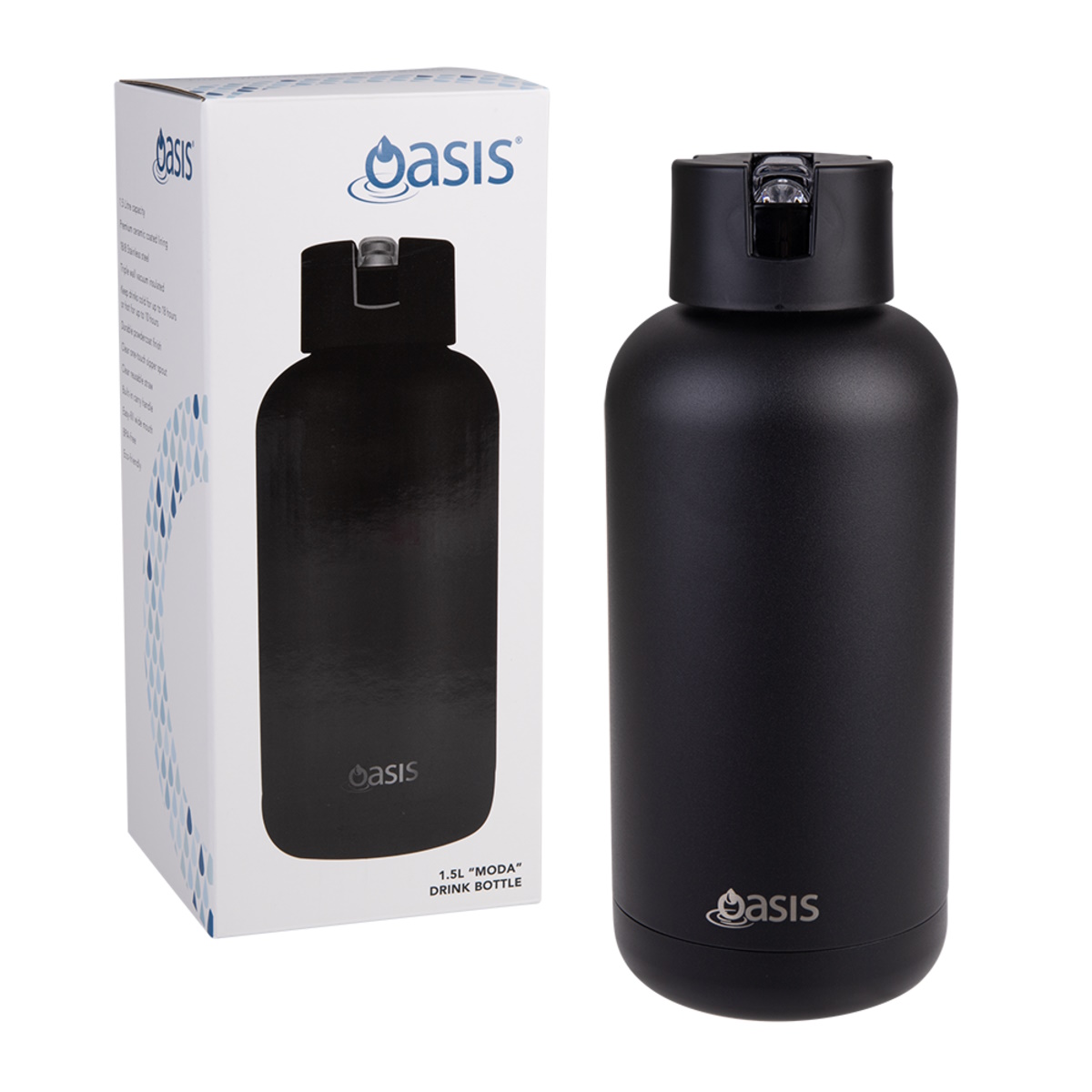 Oasis "Moda" Ceramic Lined S/S Triple Wall Ins. Drink bottle 1.5l (Black)-1