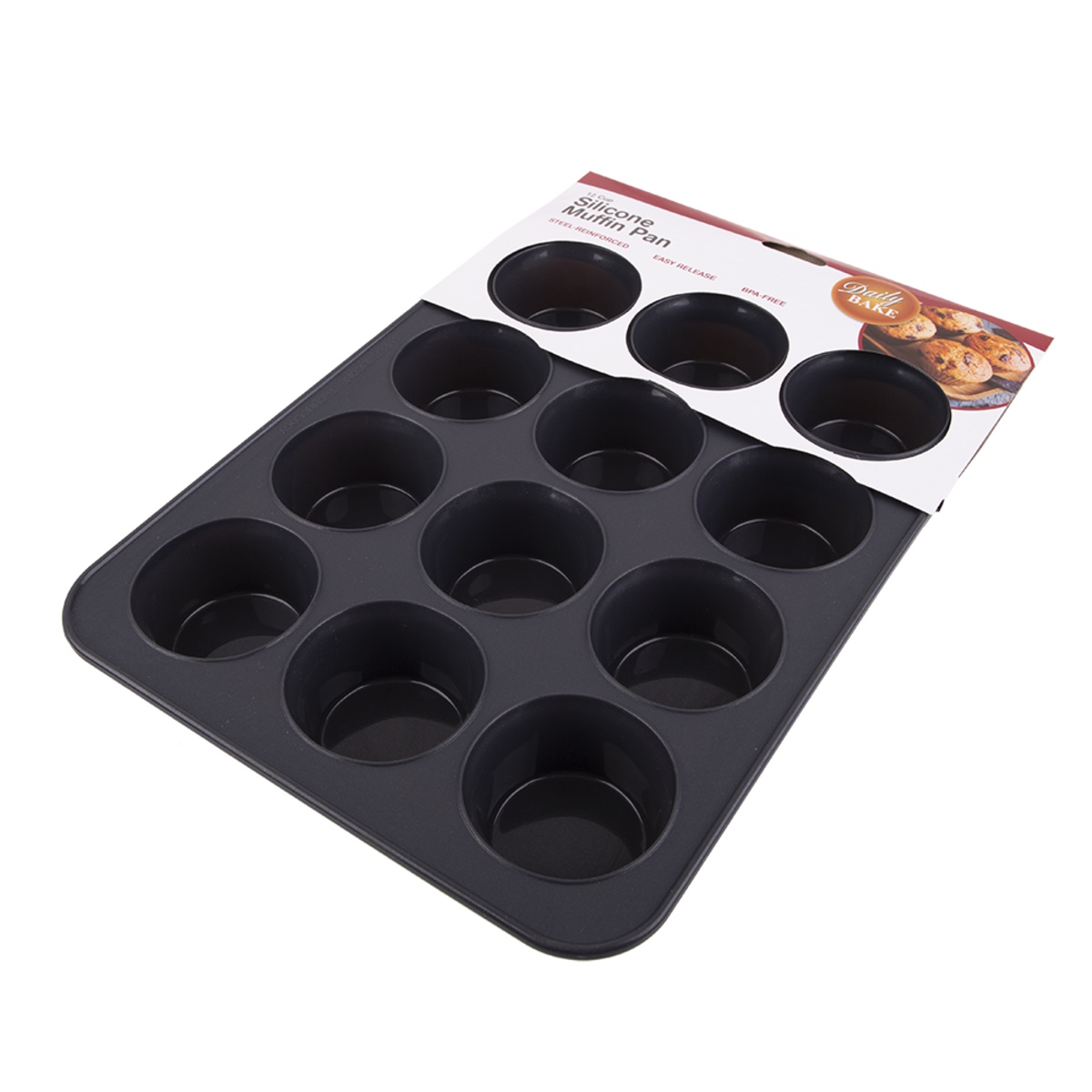 DailyBake Silicone 12 Cup Muffin Pan (Charcoal)-2