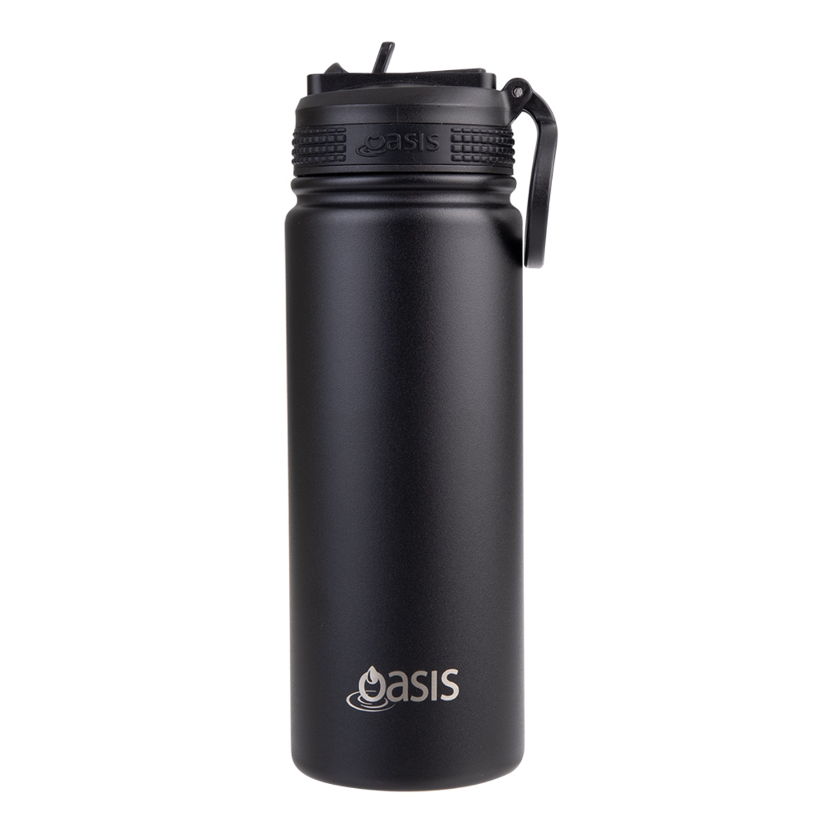 Oasis Stainless Steel Double Wall Insulated Challenger Sports Bottle With Sipper Straw 550ml - Black-1