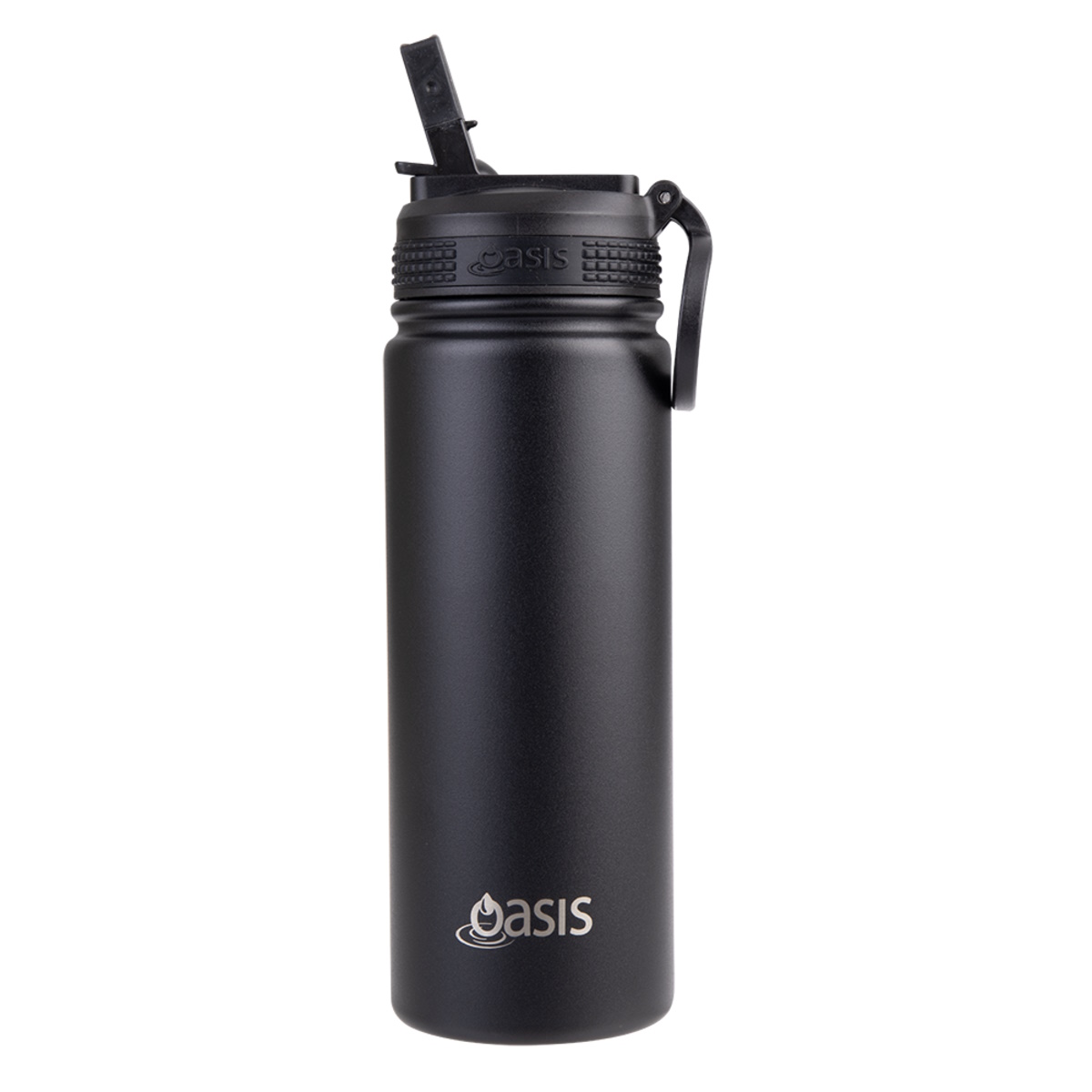 Oasis Stainless Steel Double Wall Insulated Challenger Sports Bottle With Sipper Straw 550ml - Black-2