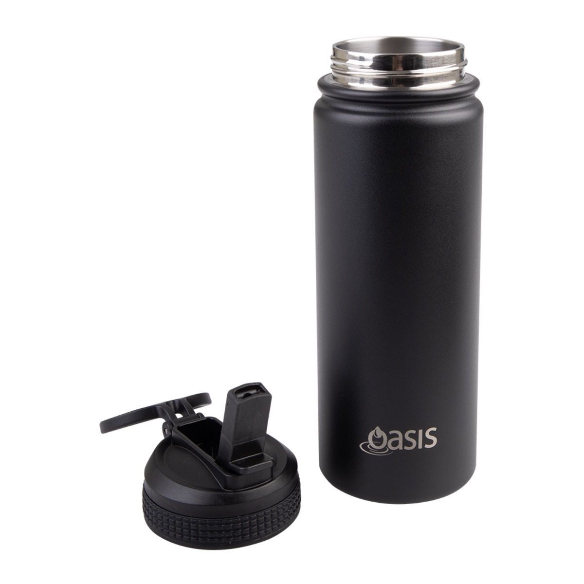 Oasis Stainless Steel Double Wall Insulated Challenger Sports Bottle With Sipper Straw 550ml - Black-3