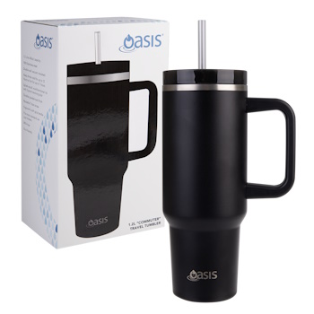 Oasis Stainless Steel Double Wall Insulated Commuter Travel Tumbler 1.2l  BLACK