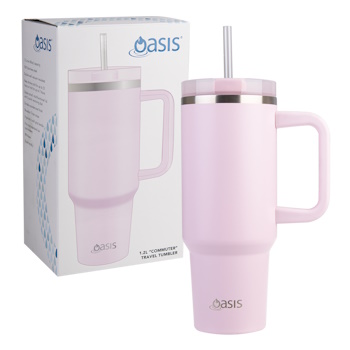 Oasis Stainless Steel Double Wall Insulated Commuter Travel Tumbler 1.2l  PINK LEMONADE