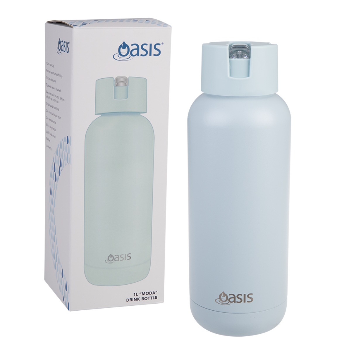 Oasis Moda Ceramic Lined Stainless Steel Triple Wall Insulated Drink Bottle 1l - Sea Mist-1
