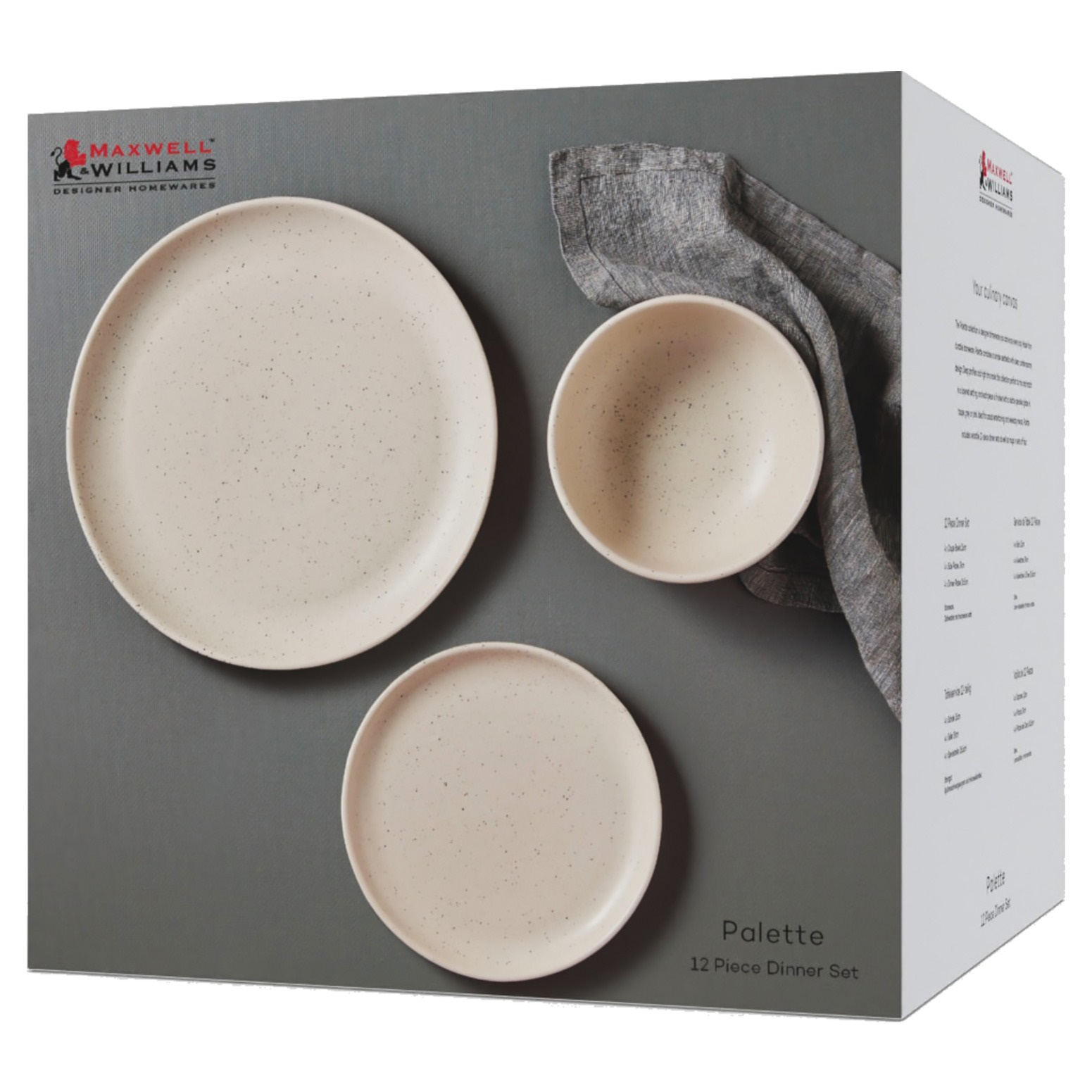 Maxwell & Williams Palette Dinner Set 12pc Cream Speckle Gift Boxed