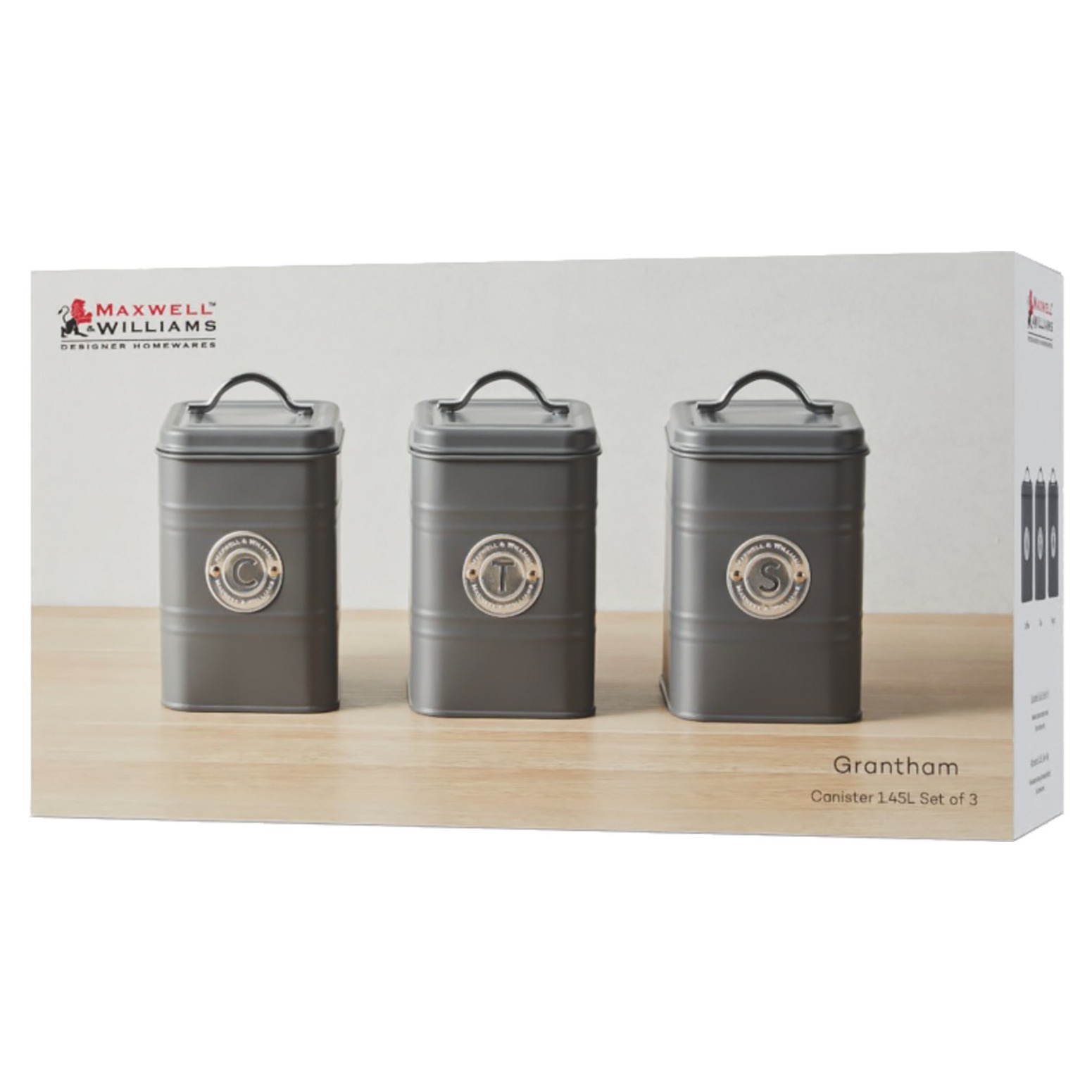 Maxwell & Williams Grantham Canister Set of 3 Charcoal Gift Boxed