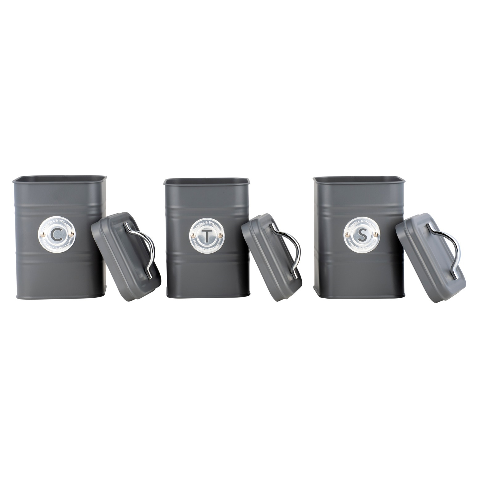 Maxwell & Williams Grantham Canister Set of 3 Charcoal Gift Boxed-3