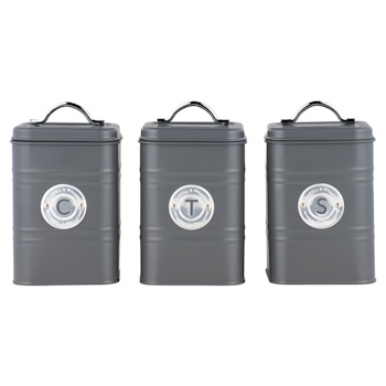 Maxwell & Williams Grantham Canister Set of 3 Charcoal Gift Boxed