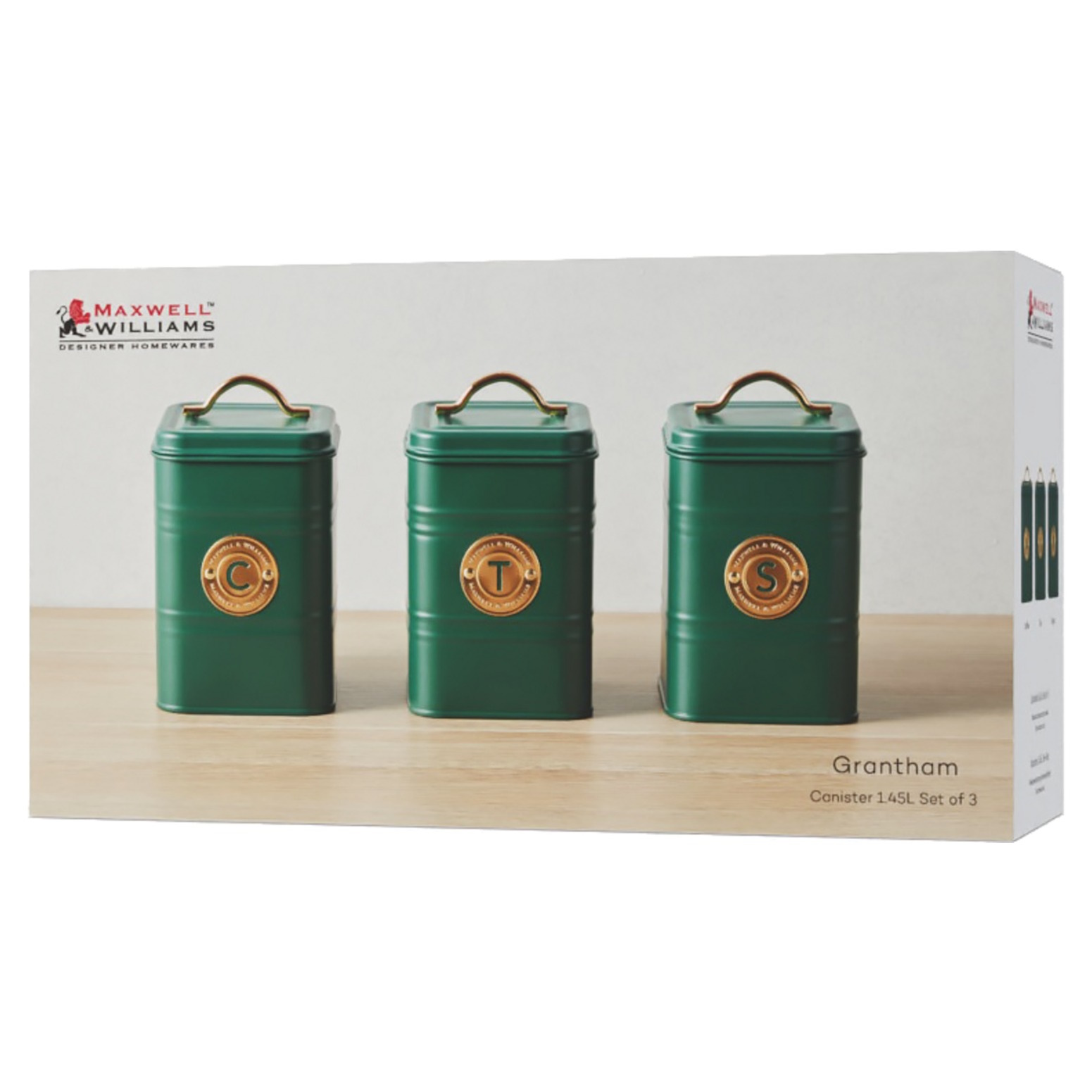 Maxwell & Williams Grantham Canister Set of 3 Green Gift Boxed
