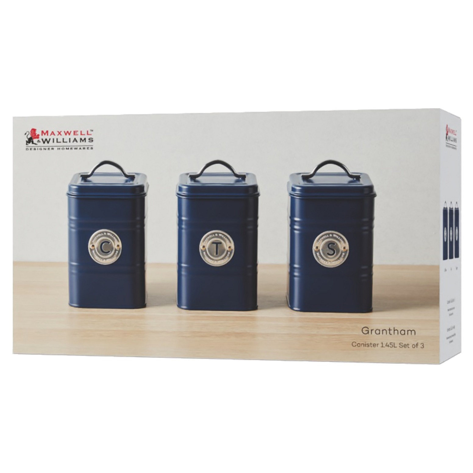 Maxwell & Williams Grantham Canister Set of 3 Navy Gift Boxed
