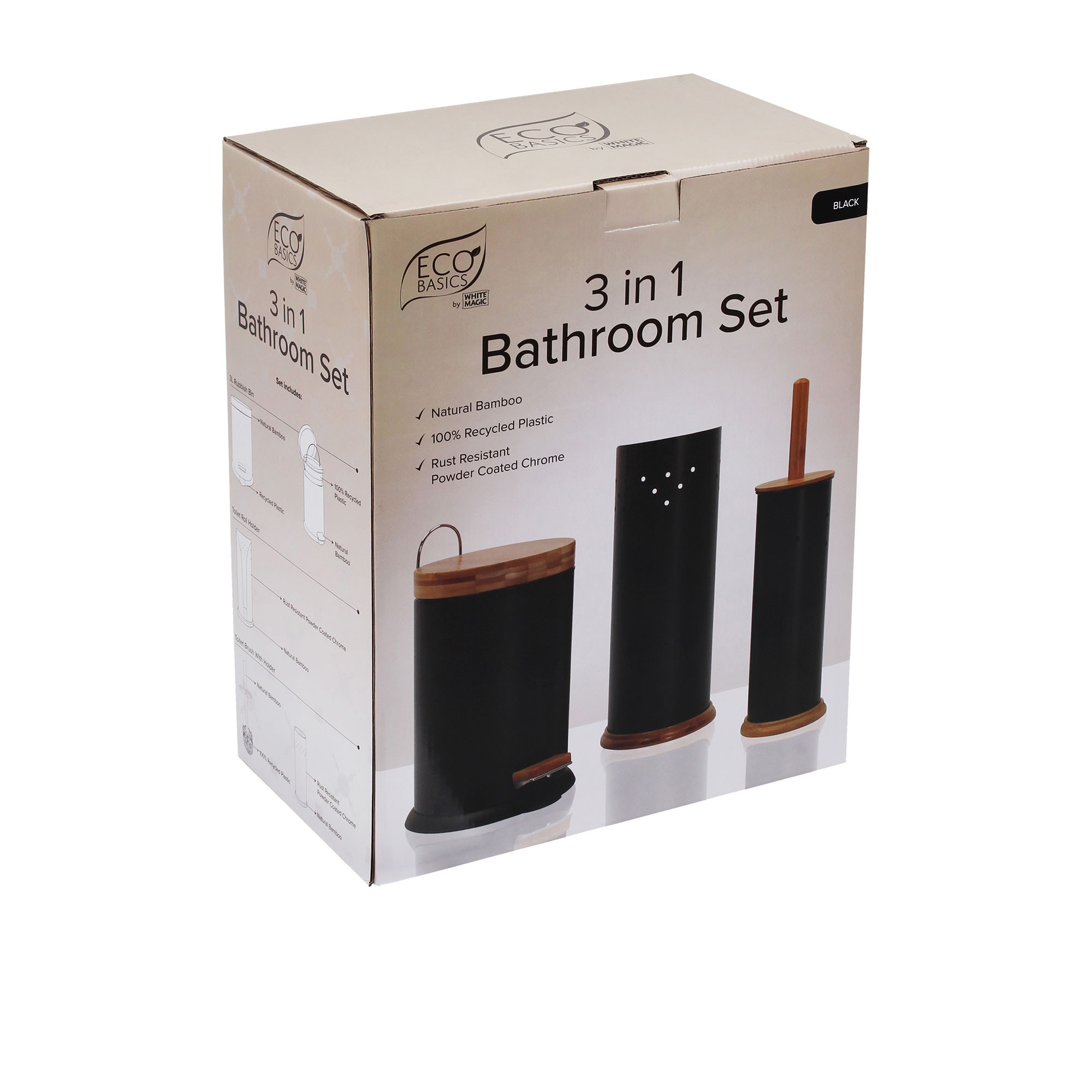 White Magic Eco Basics 3 in 1 Bathroom Set - Black-2