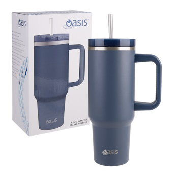  Oasis Stainless Steel Double Wall Insulated Commuter Travel Tumbler 1.2l - Indigo